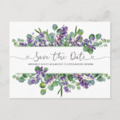 Eucalyptus Foliage Lavender Flowers Save the Date Briefkaart (Voorkant)