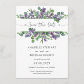 Eucalyptus Foliage Lavender Flowers Save the Date Informatiekaartje (Voorkant)