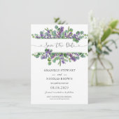 Eucalyptus Foliage Lavender Flowers Save the Date Informatiekaartje (Staand voorkant)