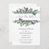 Eucalyptus Foliage Lavender Flowers Save the Date Informatiekaartje (Voorkant / Achterkant)