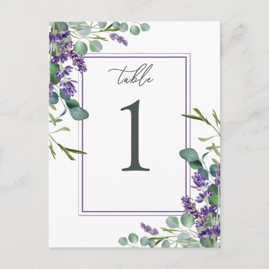 Eucalyptus Foliage Lavender Flowers Table Number Briefkaart (Voorkant)
