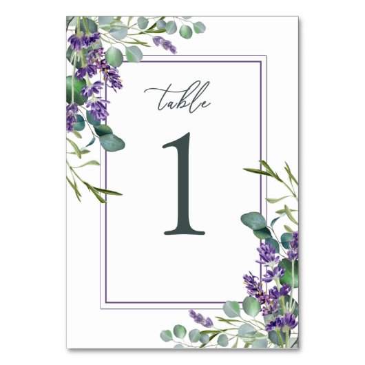 Eucalyptus Foliage Lavender Flowers Table Number Kaart (Voorkant)
