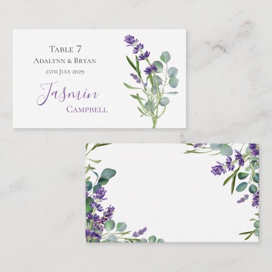 Eucalyptus Foliage Lavender Flowers Weddenschap Plaatskaartje (Voorkant / Achterkant)