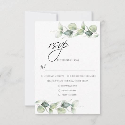 Eucalyptus Foliage Minimalist Botanical Weddenscha RSVP Kaartje (Voorkant)