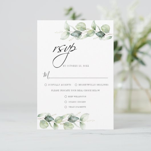 Eucalyptus Foliage Minimalist Botanical Weddenscha RSVP Kaartje (Staand voorkant)