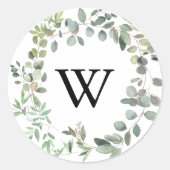 Eucalyptus Foliage Monogram Bruiloft Envelop Afdic Ronde Sticker (Voorkant)