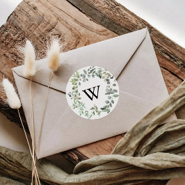 Eucalyptus Foliage Monogram Bruiloft Envelop Afdic Ronde Sticker
