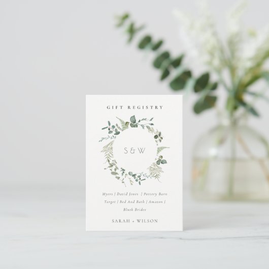 Eucalyptus Foliage Monogram Gift Registry Weddensc Informatiekaartje (Staand voorkant)