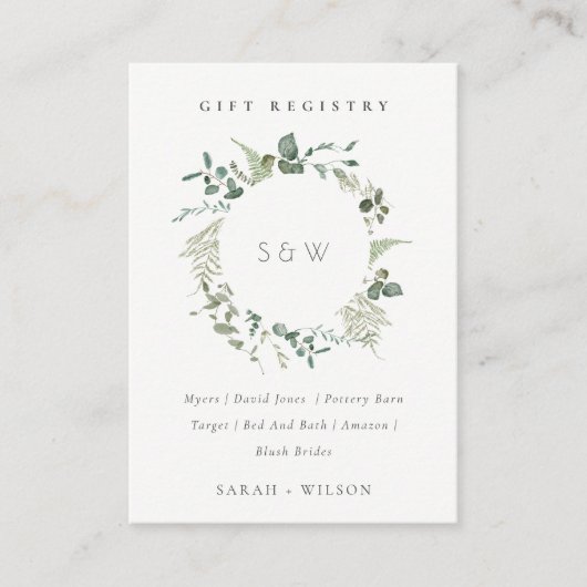 Eucalyptus Foliage Monogram Gift Registry Weddensc Informatiekaartje (Voorkant)