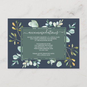 Eucalyptus Foliage Navy Blue Botanical Weddenschap Informatiekaartje