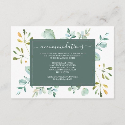 Eucalyptus Foliage Navy Blue Botanical Weddenschap Informatiekaartje (Voorkant)