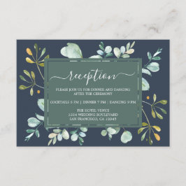 Eucalyptus Foliage Navy Blue Botanical Weddenschap Informatiekaartje