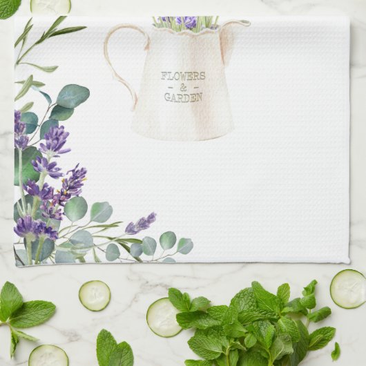Eucalyptus Foliage Paarse lavender Flowers Theedoek (Gevouwen)