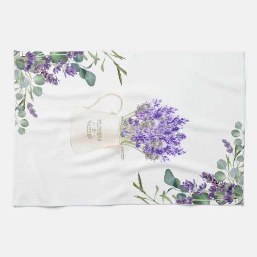 Eucalyptus Foliage Paarse lavender Flowers Theedoek (Horizontaal)
