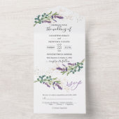 Eucalyptus Foliage Paarse lavender Flowers Weddens All In One Uitnodiging (Binnen)