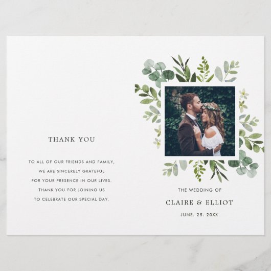 Eucalyptus Foliage Photo Wedding Ceremony Program (Voorkant)