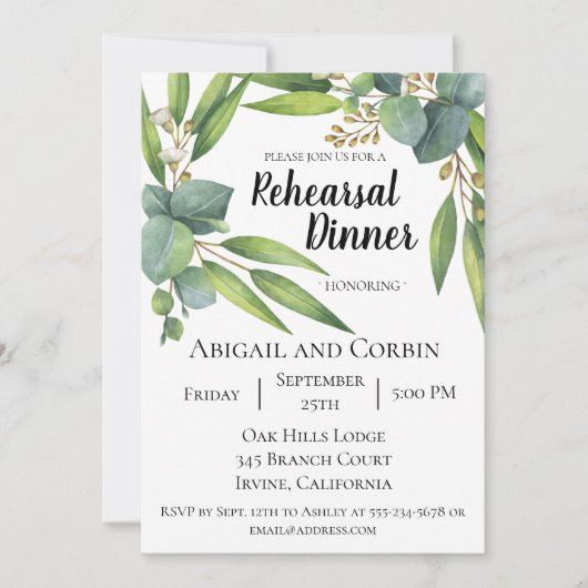 Eucalyptus Foliage Rehearsal Diner Uitnodiging (Voorkant)