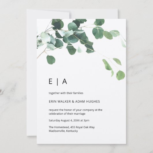 Eucalyptus Foliage Rustic Kraft Initialen bruiloft Kaart (Voorkant)