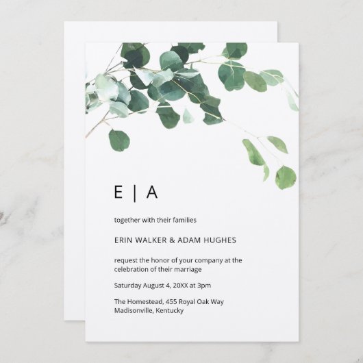 Eucalyptus Foliage Rustic Kraft Initialen bruiloft Kaart (Voorkant / Achterkant)