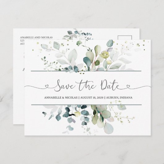 Eucalyptus Foliage Save the Date Briefkaart (Voorkant / Achterkant)
