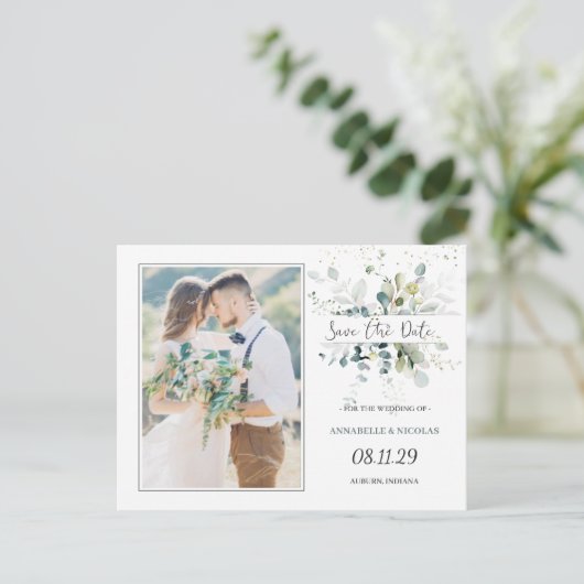 Eucalyptus Foliage Save the Date Photo Briefkaart (Staand voorkant)