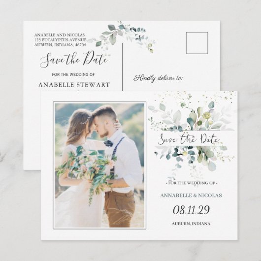 Eucalyptus Foliage Save the Date Photo Briefkaart (Voorkant / Achterkant)