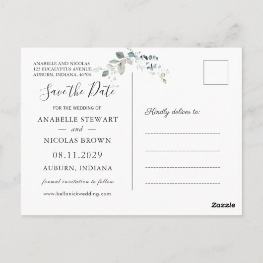 Eucalyptus Foliage Save the Date Photo Briefkaart (Achterkant)