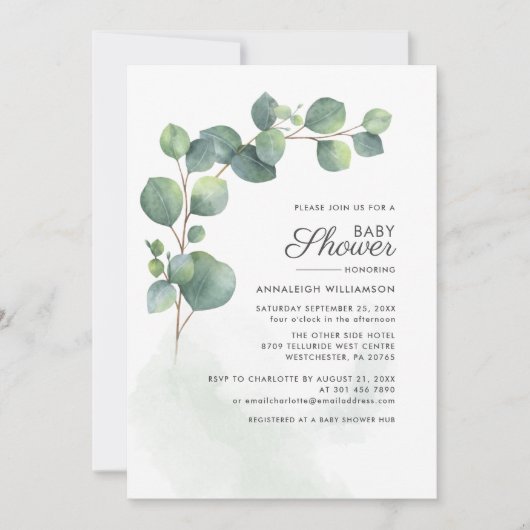 Eucalyptus Foliage Script-Baby shower Kaart (Voorkant)