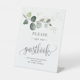 Eucalyptus Foliage Sign Onze Gastboeken Reclamebord Met Voetstuk