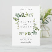 Eucalyptus Foliage Square Lijst Save the Date Kaar (Staand voorkant)