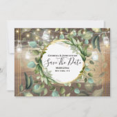 Eucalyptus foliage string licht land rustig save the date (Voorkant)