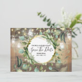 Eucalyptus foliage string licht land rustig save the date (Staand voorkant)