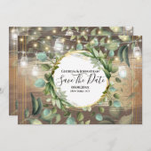 Eucalyptus foliage string licht land rustig save the date (Voorkant / Achterkant)