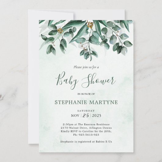 Eucalyptus foliage Waterverf Baby shower Kaart (Voorkant)