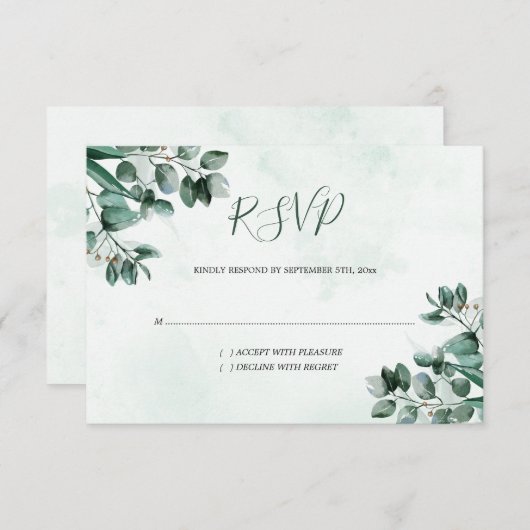 Eucalyptus Foliage Waterverf Bruiloft RSVP Kaart (Voorkant / Achterkant)
