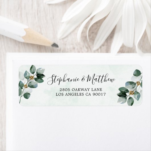 Eucalyptus Foliage Waterverf Elegant Wedding Etiket (Insitu)