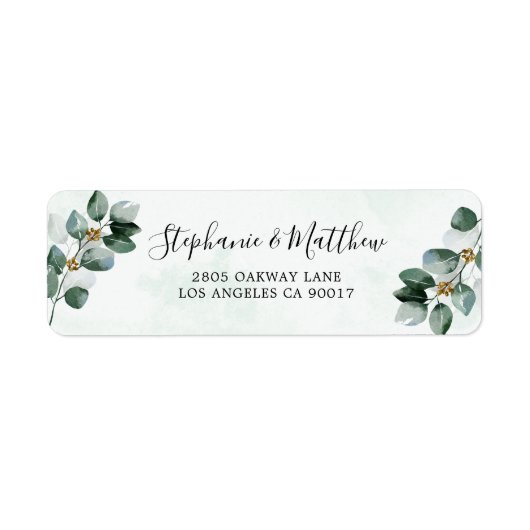 Eucalyptus Foliage Waterverf Elegant Wedding Etiket (Voorkant)