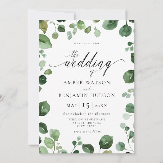 Eucalyptus Foliage Waterverf Greenery Wedding Kaart (Voorkant)