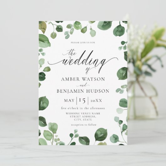 Eucalyptus Foliage Waterverf Greenery Wedding Kaart (Staand voorkant)