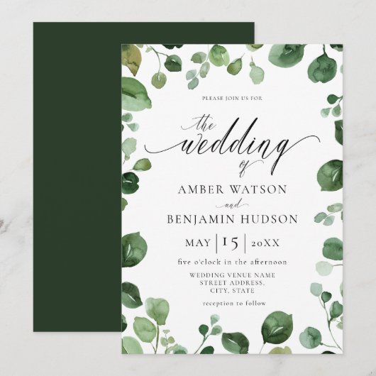 Eucalyptus Foliage Waterverf Greenery Wedding Kaart (Voorkant / Achterkant)