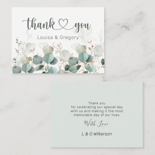 Eucalyptus Foliage Weddenschap Bedankt Informatiekaartje (Voorkant / Achterkant)