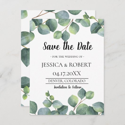 Eucalyptus Foliage Weddenschap Bewaar de datum Save The Date (Voorkant / Achterkant)