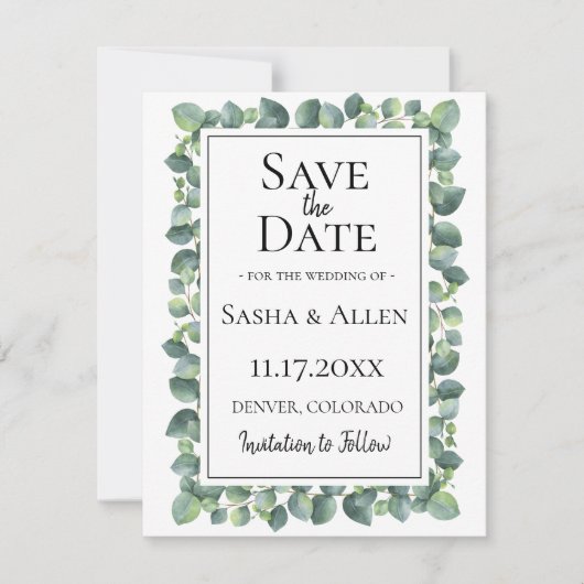 Eucalyptus Foliage Weddenschap Bewaar de datum Save The Date (Voorkant)