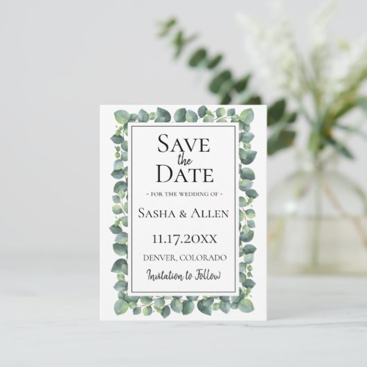 Eucalyptus Foliage Weddenschap Bewaar de datum Save The Date (Staand voorkant)