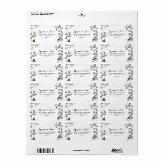 Eucalyptus Foliage Weddenschap RSVP-adreslabel Etiket (Full Sheet)