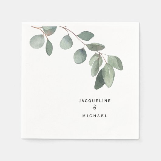 Eucalyptus Foliage Wedding Modern Cocktail Napkins Servet (Voorkant)