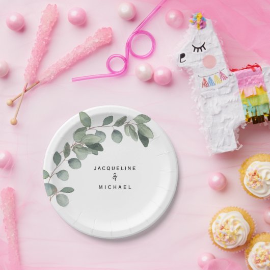 Eucalyptus Foliage Wedding Moderne Names Papieren Bordje (Feest)