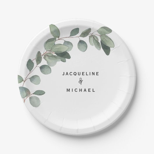 Eucalyptus Foliage Wedding Moderne Names Papieren Bordje (Voorkant)