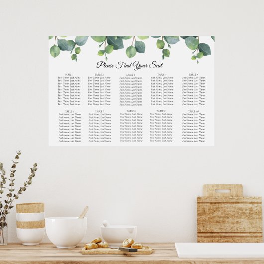 Eucalyptus Foliage Wedding Seding Chart Poster (Keuken)