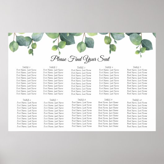 Eucalyptus Foliage Wedding Seding Chart Poster (Voorkant)